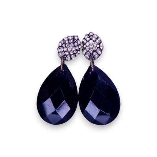 Silver Tone Black & Clear Cubic Zirconia Vintage Earrings