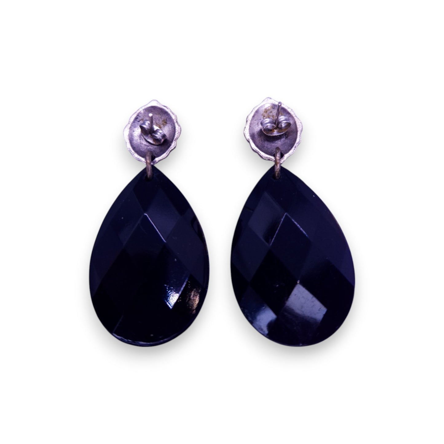 Silver Tone Black & Clear Cubic Zirconia Vintage Earrings