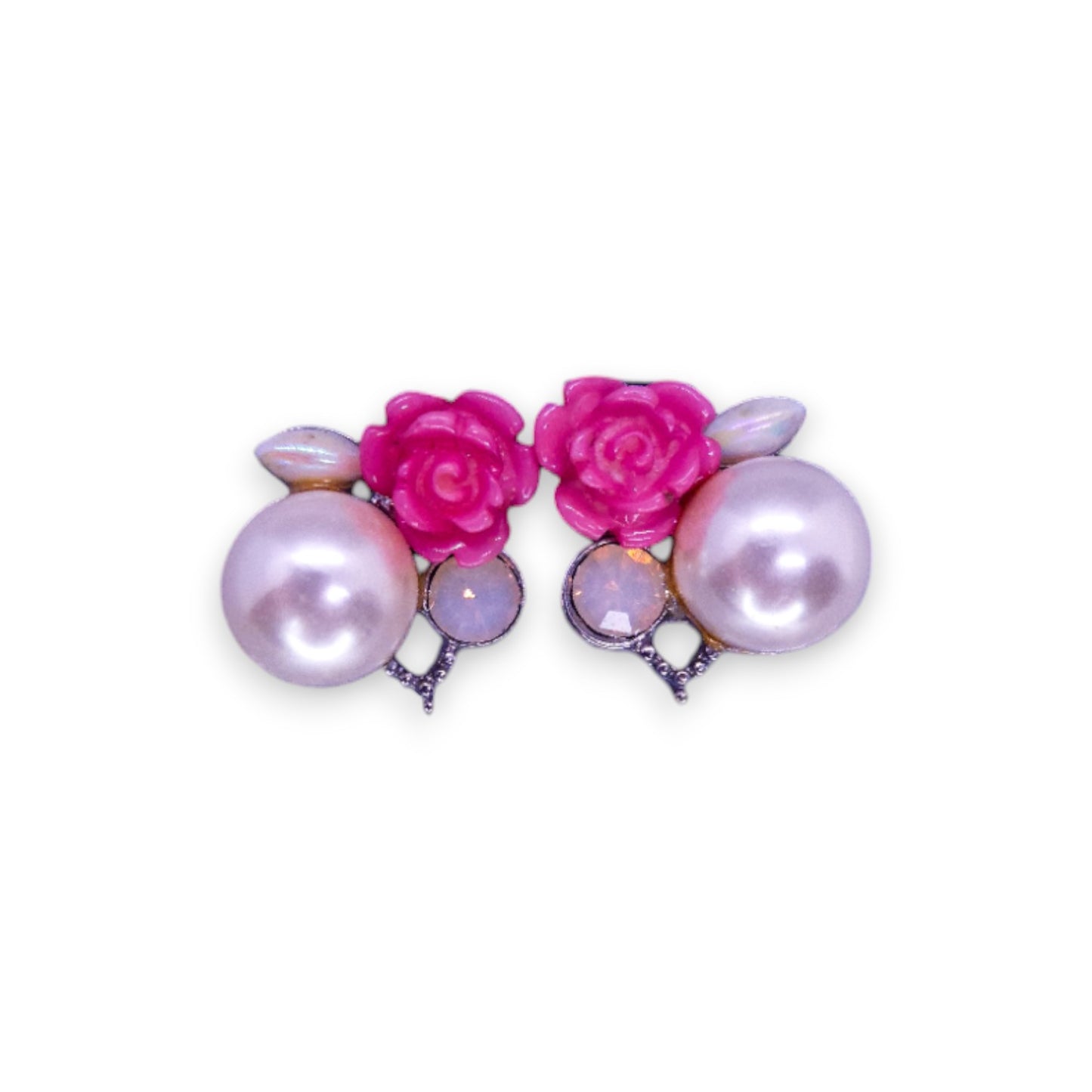 Silver Tone Faux Pearl Faux Opal Nature Inspired Earrings