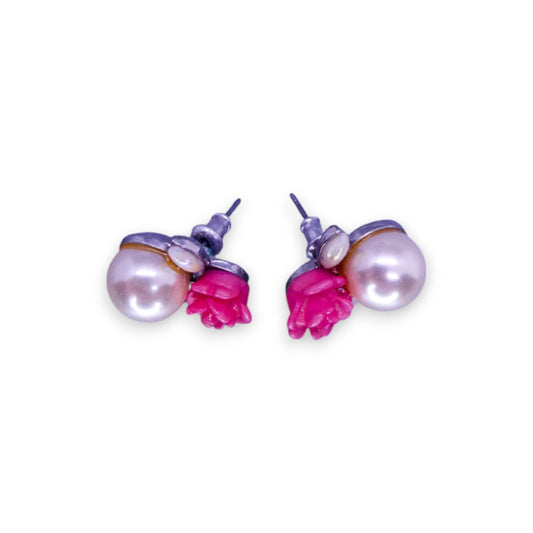 Silver Tone Faux Pearl Faux Opal Nature Inspired Earrings