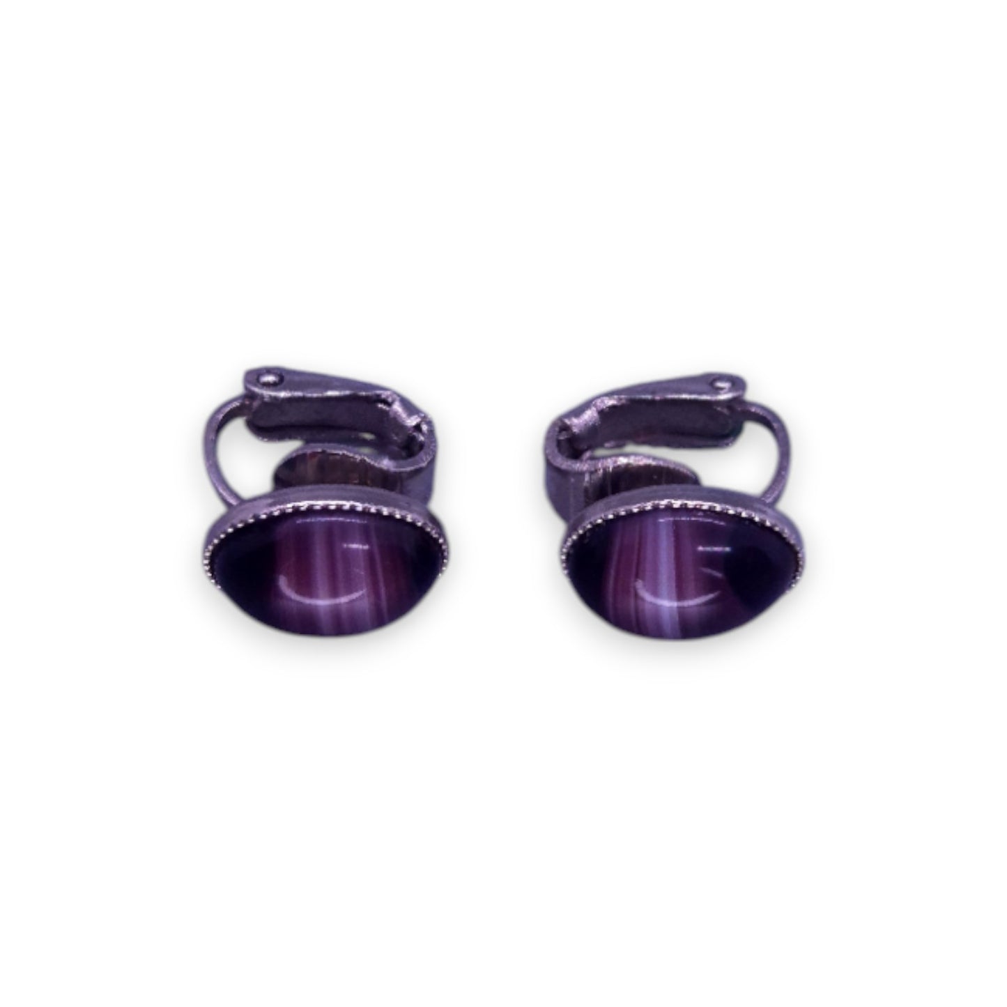 Silver Tone Purple Agate Classic Earrings