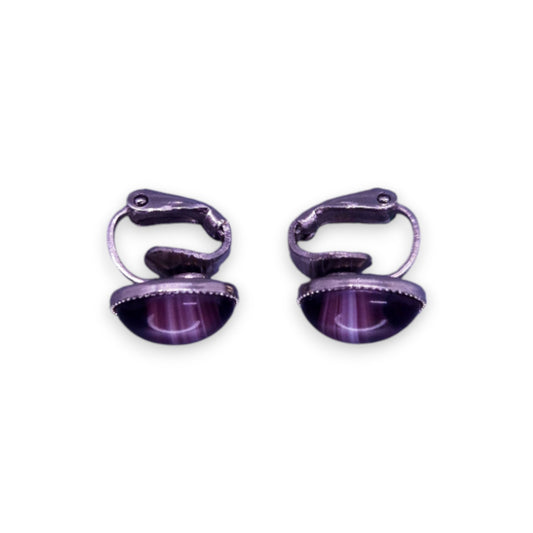 Silver Tone Purple Agate Classic Earrings
