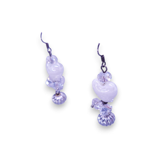 Silver Tone Glass & Plastic Beads Romantic Earrings