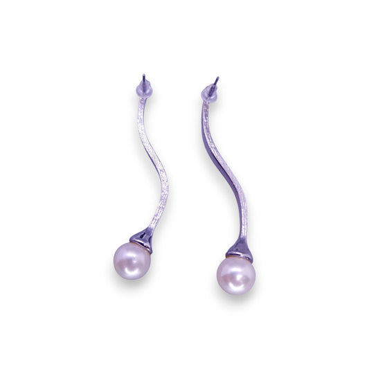 Silver Tone Faux Pearl Classic Earrings