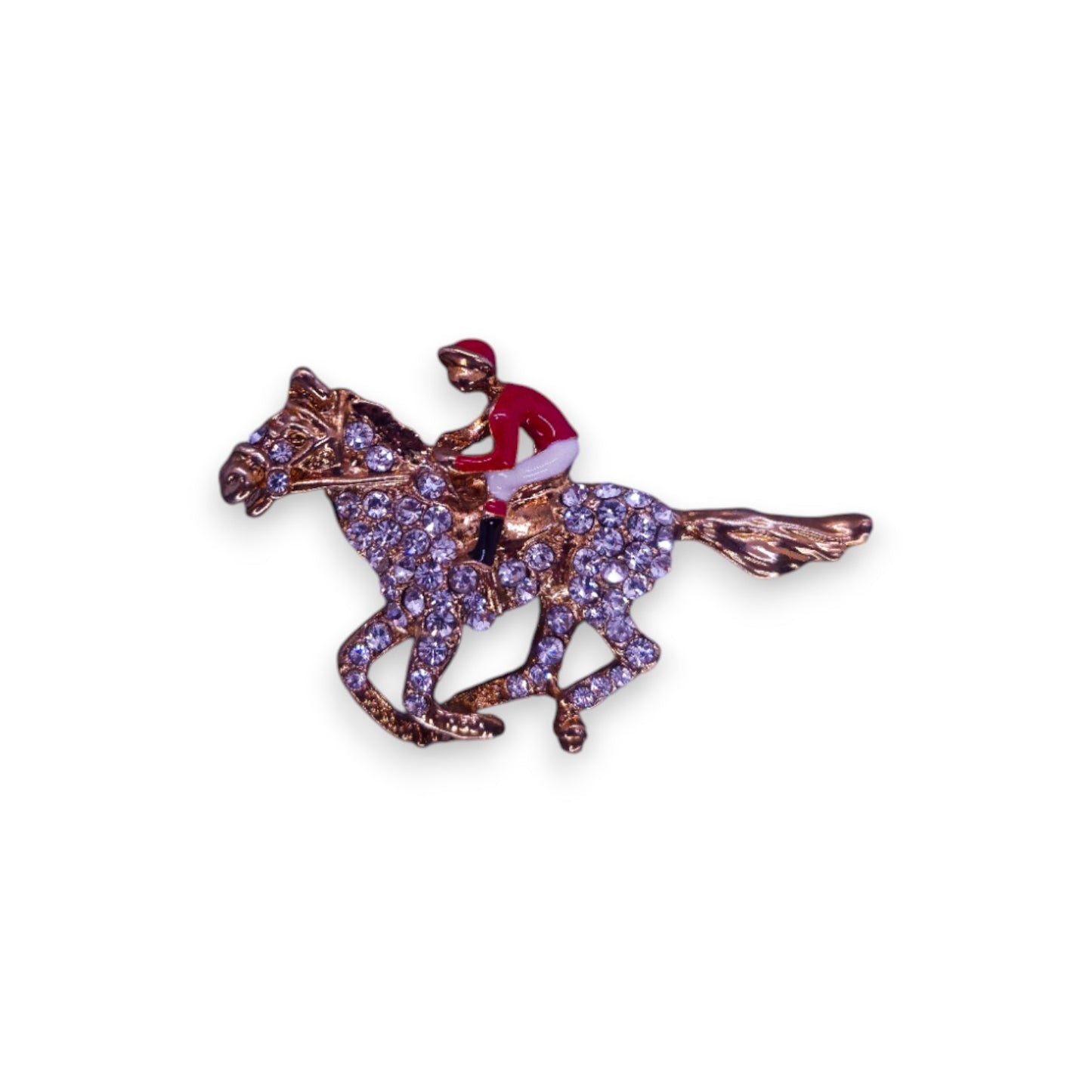 Gold Tone Cubic Zirconia Enamelled Nature Inspired Horseracing Brooch