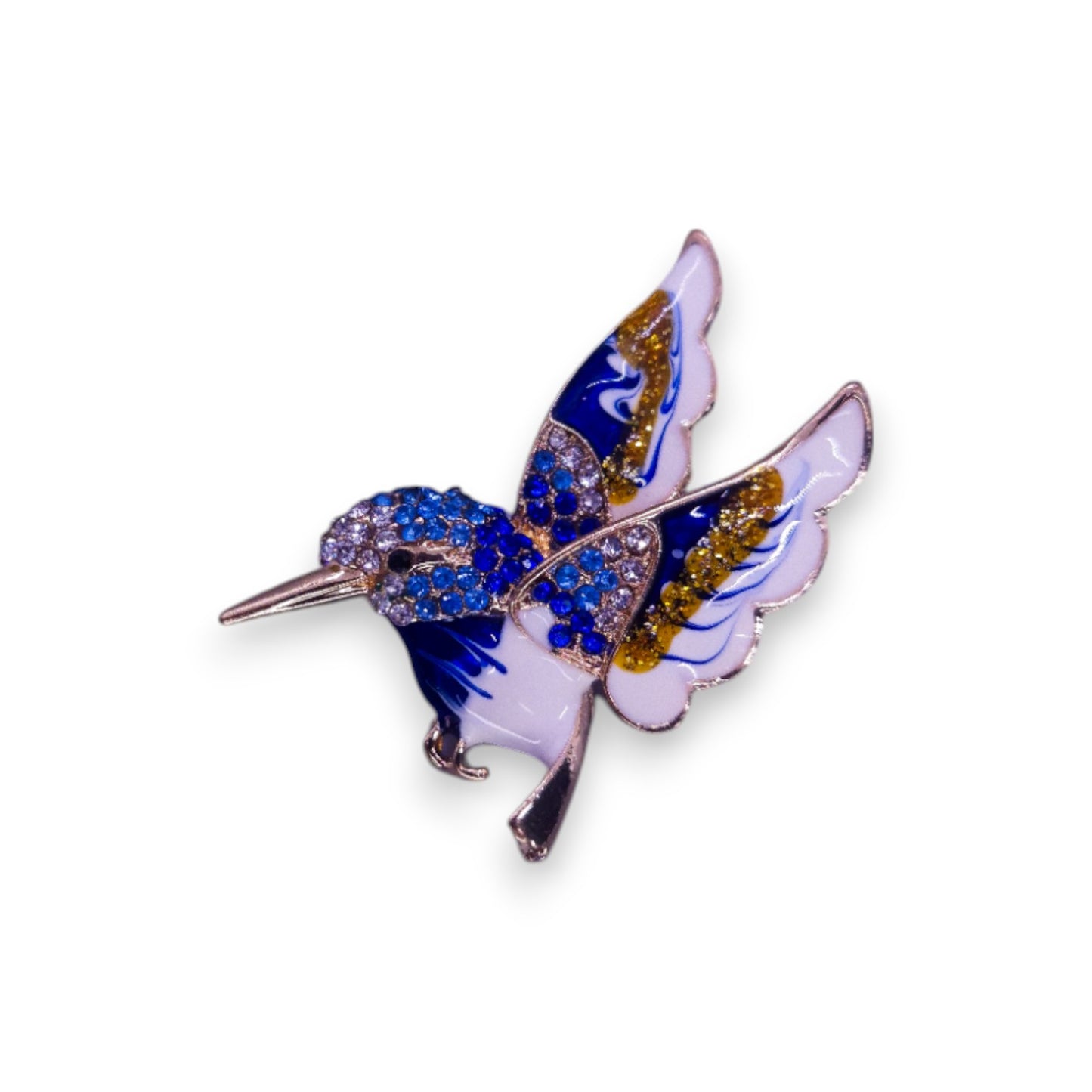 Gold Tone Blue & Clear Cubic Zirconia Nature Inspired Brooch