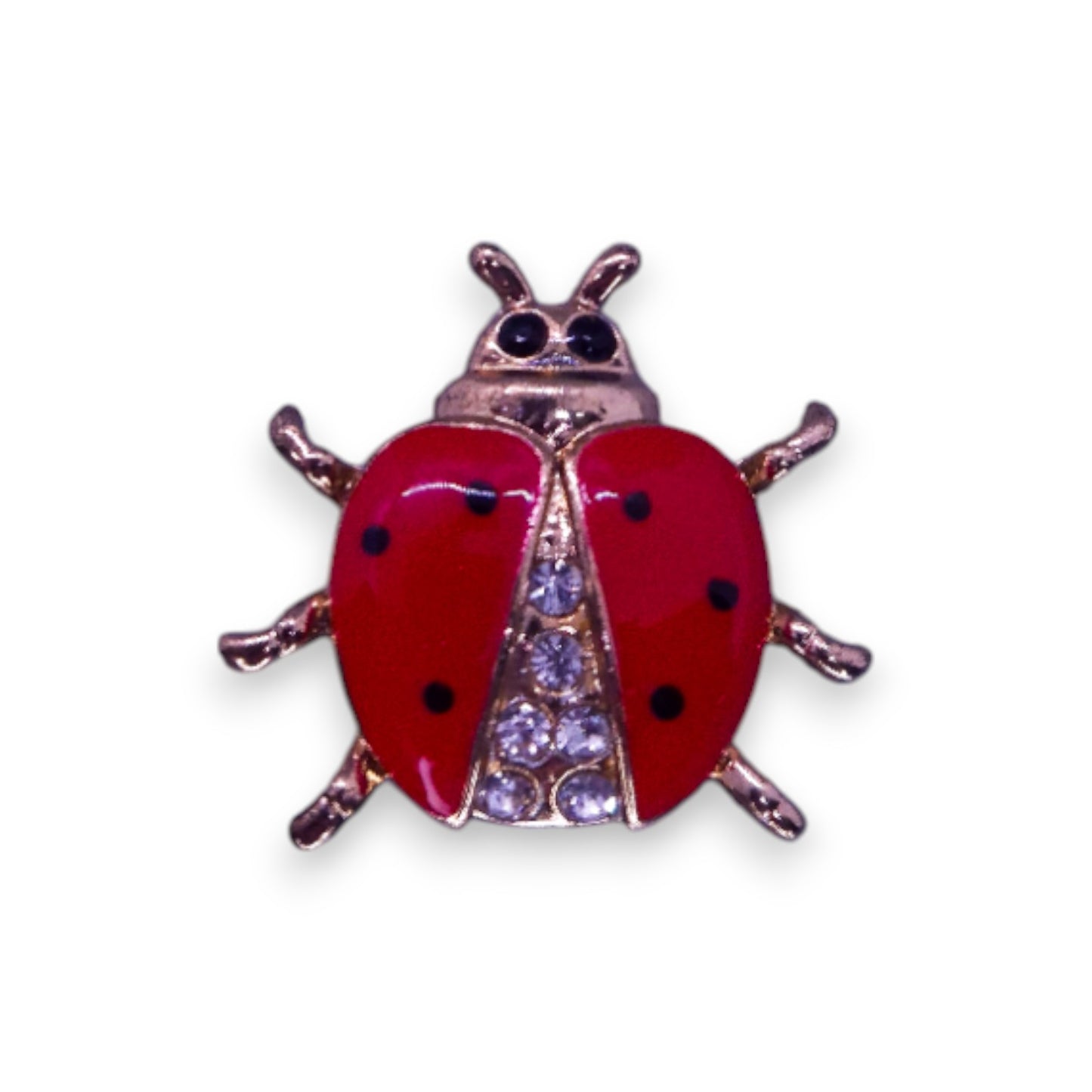 Gold Tone Cubic Zirconia Enamelled Nature Inspired Ladybird Brooch