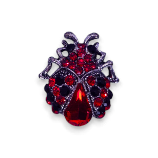 Silver Tone Red & Black Stones Nature Inspired Ladybird Brooch