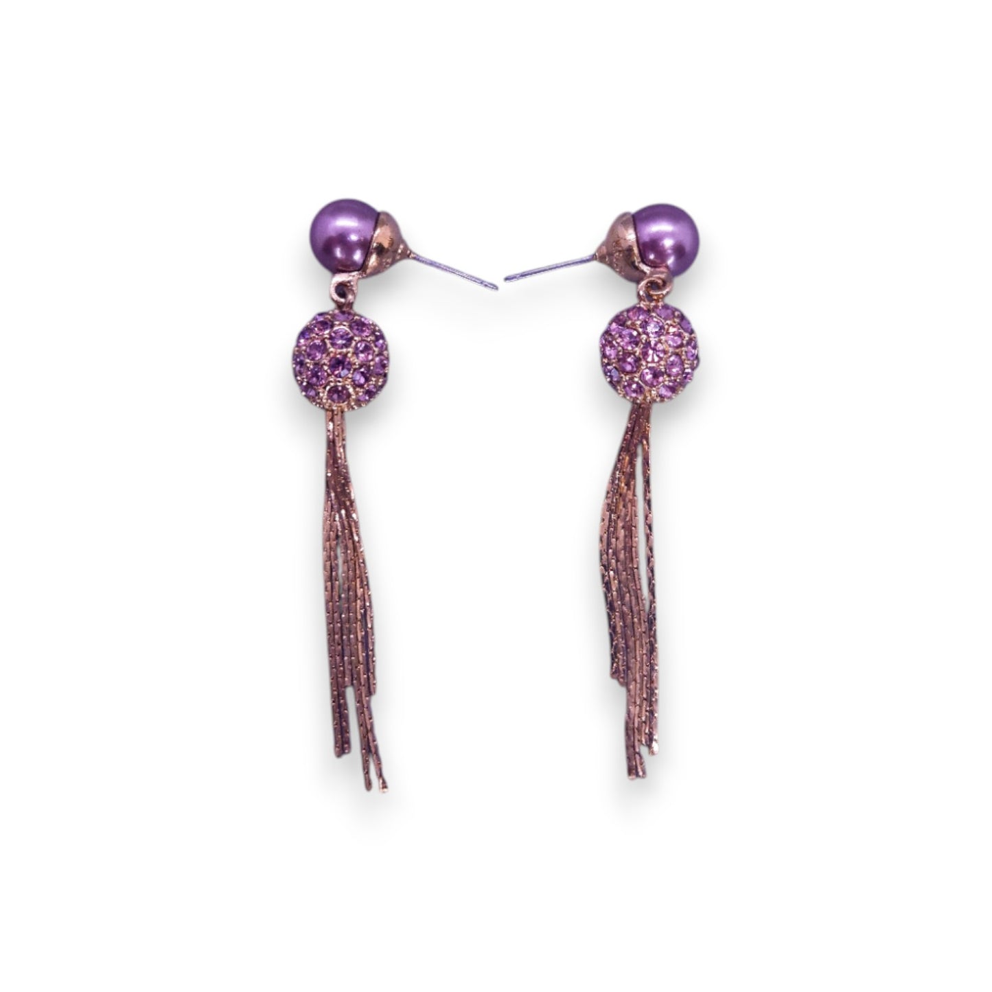 Rose Gold Tone Faux Pink Pearls Pink Cubic Zirconia Monet Classic Earrings