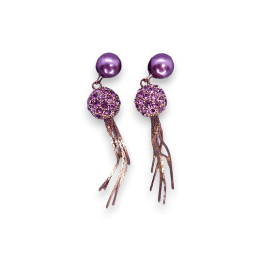 Rose Gold Tone Faux Pink Pearls Pink Cubic Zirconia Monet Classic Earrings