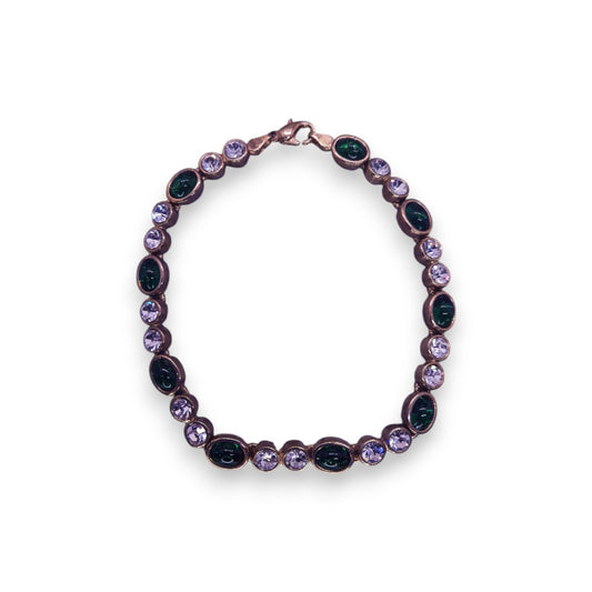 Gold Tone Green & Clear Cubic Zirconia Classic Bracelet