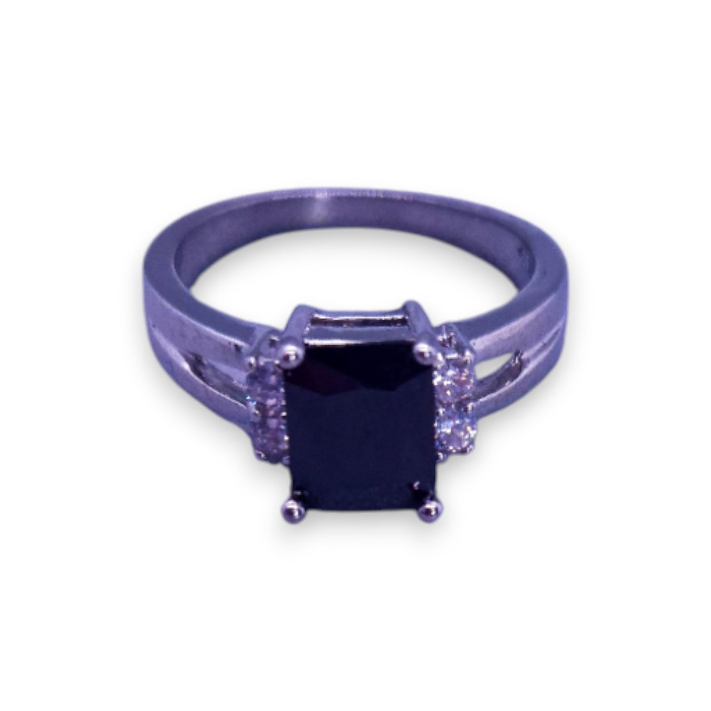 Sterling Silver Onyx & Clear Cubic Zirconia Classic Ring