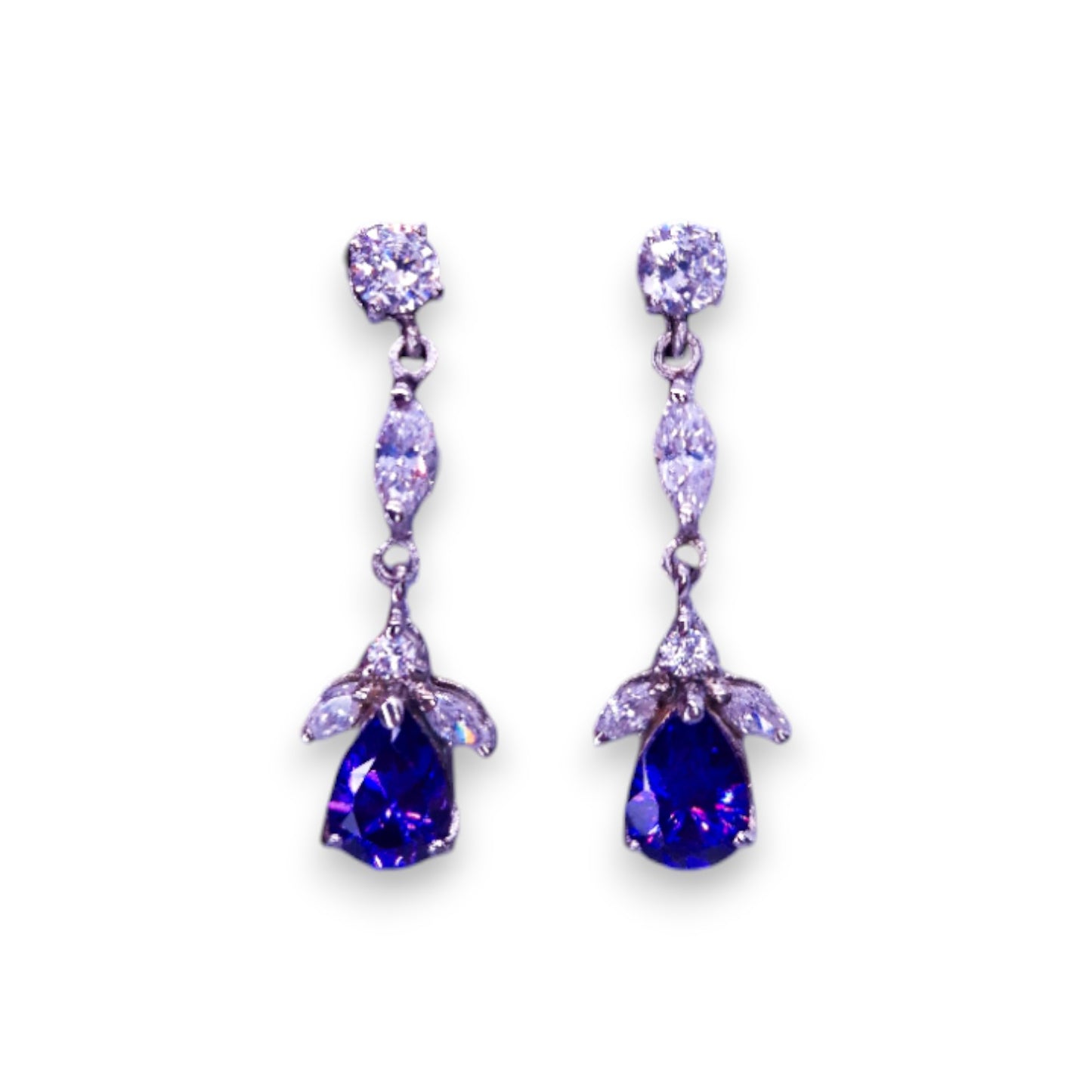 Sterling Silver with Purple & Clear Cubic Zirconia Classic Earrings