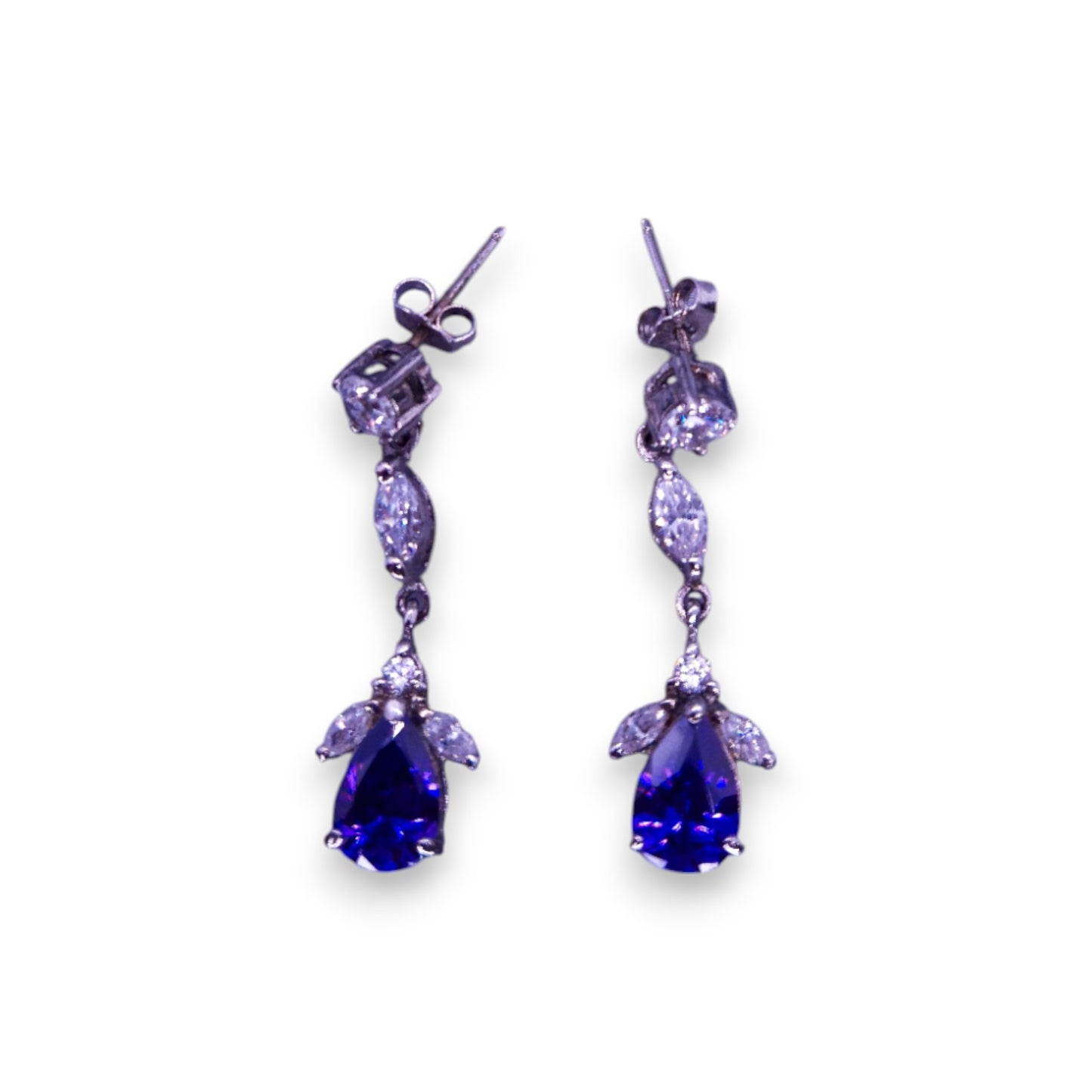 Sterling Silver with Purple & Clear Cubic Zirconia Classic Earrings