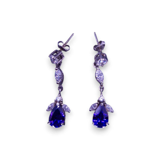 Sterling Silver with Purple & Clear Cubic Zirconia Classic Earrings