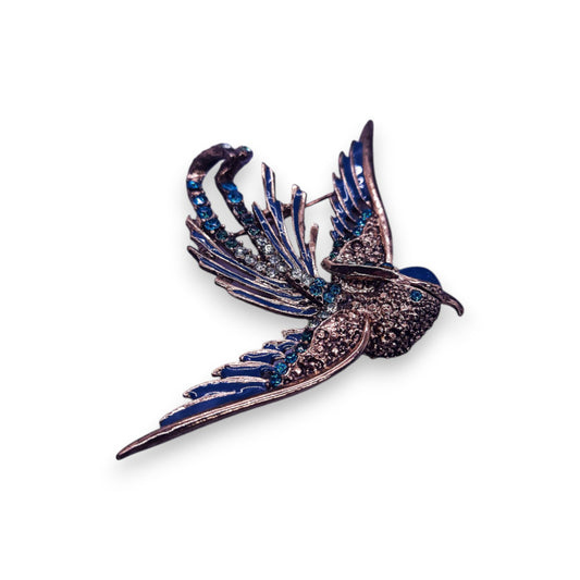 Gold Tone Blue & Clear Stones Nature Inspired Brooch