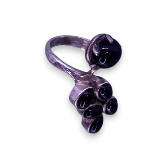 Sterling Silver Black Stones Nature Inspired Ring