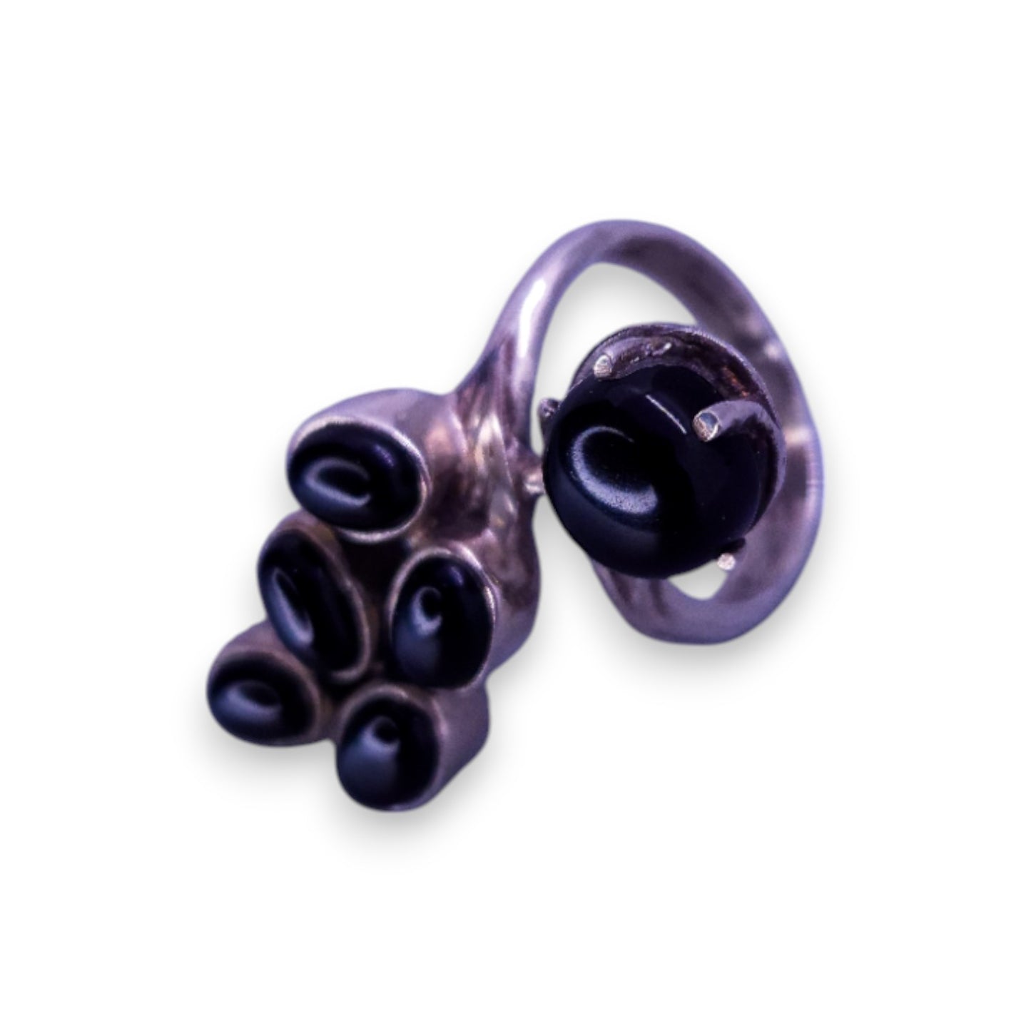 Sterling Silver Black Stones Nature Inspired Ring