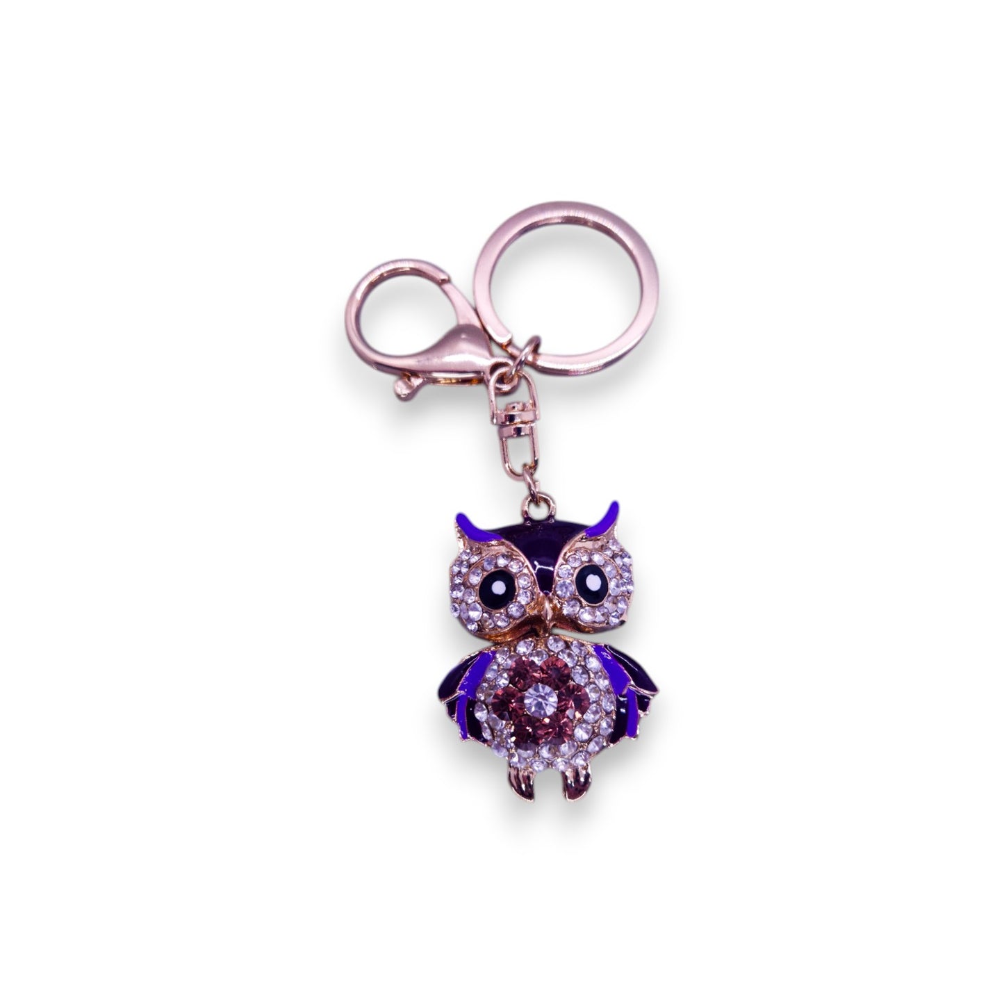 Gold Tone Purple & Clear Cubic Zirconia Nature Inspired Owl Keyring
