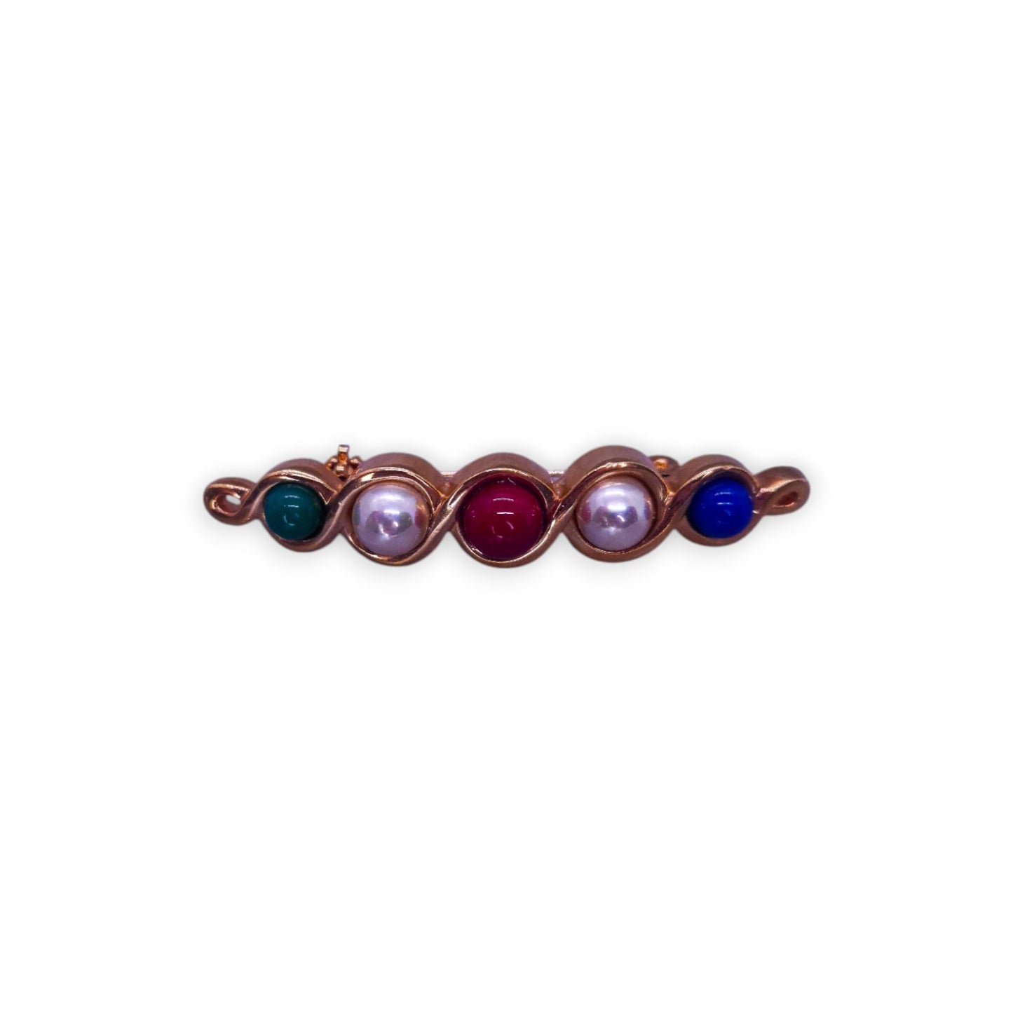 Gold Tone Multi Colour Stones Faux Pearls Classic Brooch