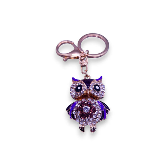 Gold Tone Purple & Clear Cubic Zirconia Nature Inspired Owl Keyring