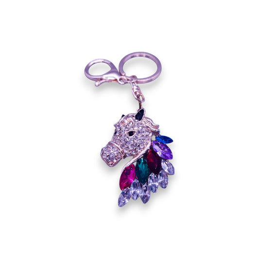 Silver Tone Clear & Multi Stones Nature Inspired Horse Keyring