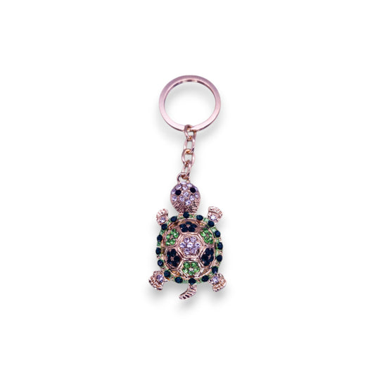Gold Tone Clear, Green, & Black Cubic Zirconia Nature Inspired Keyring