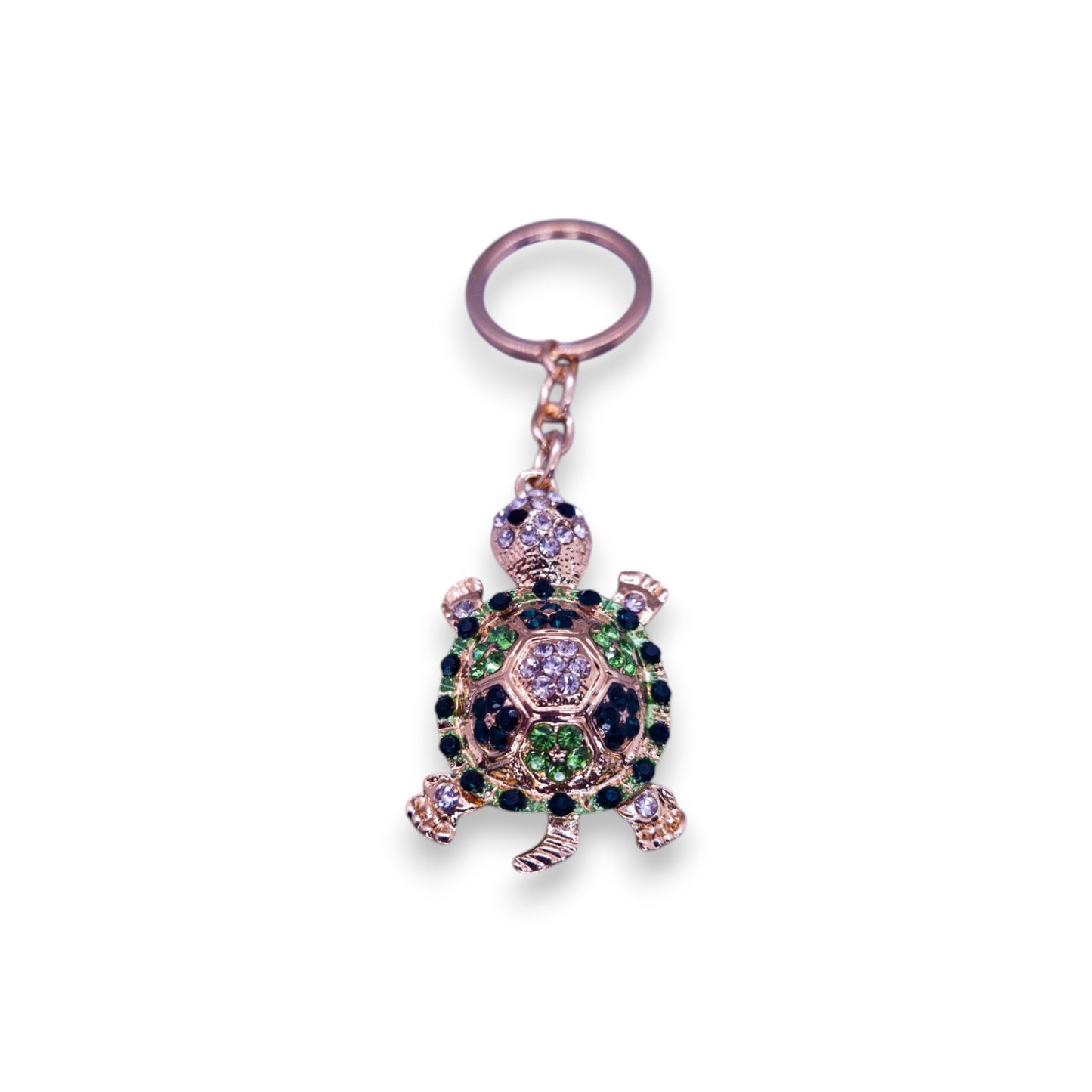 Gold Tone Clear, Green, & Black Cubic Zirconia Nature Inspired Keyring