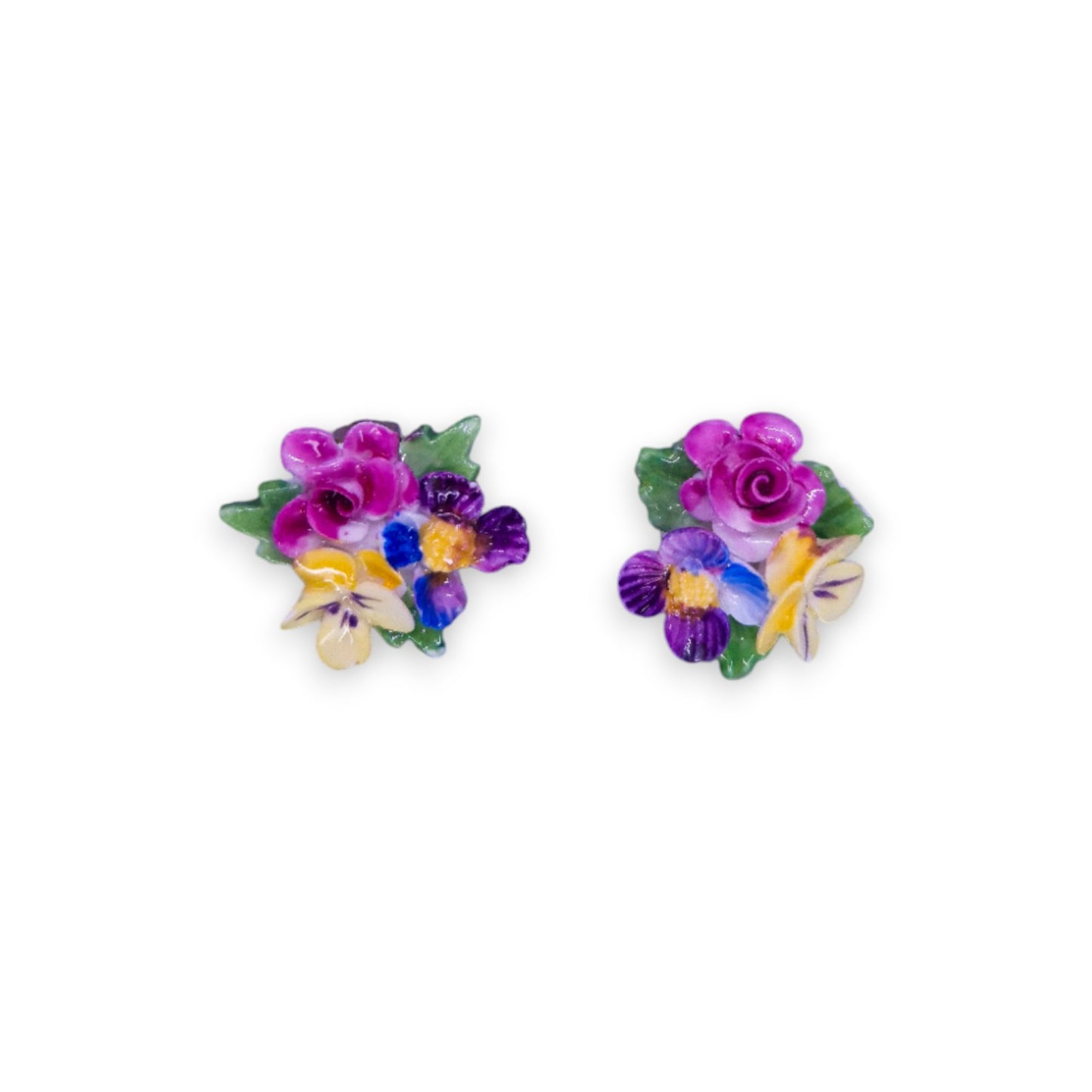Gold Tone Ceramic Nature Inspired Earrings