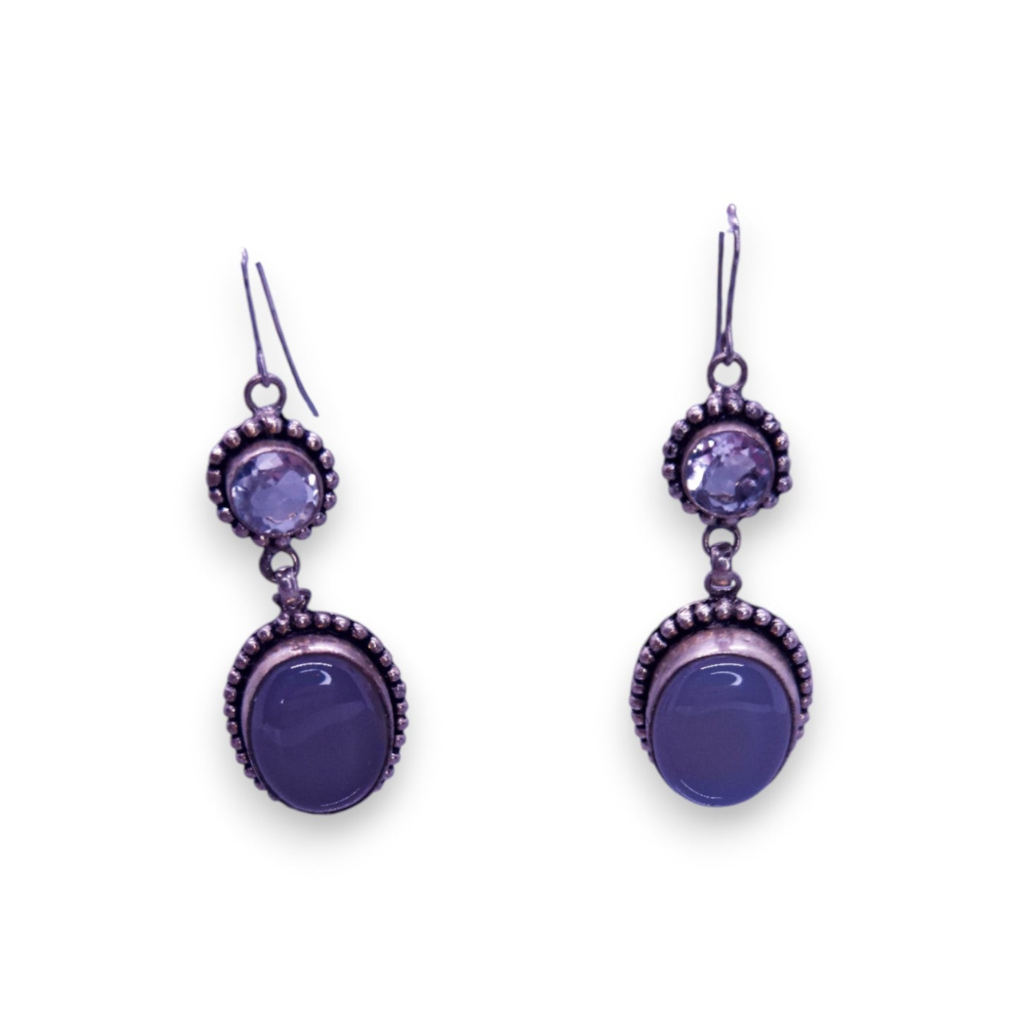 Silver Tone Opal Clear Stones Vintage Earrings