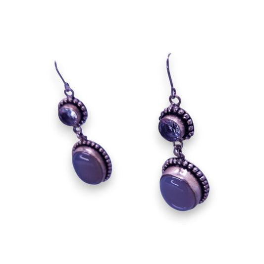 Silver Tone Opal Clear Stones Vintage Earrings