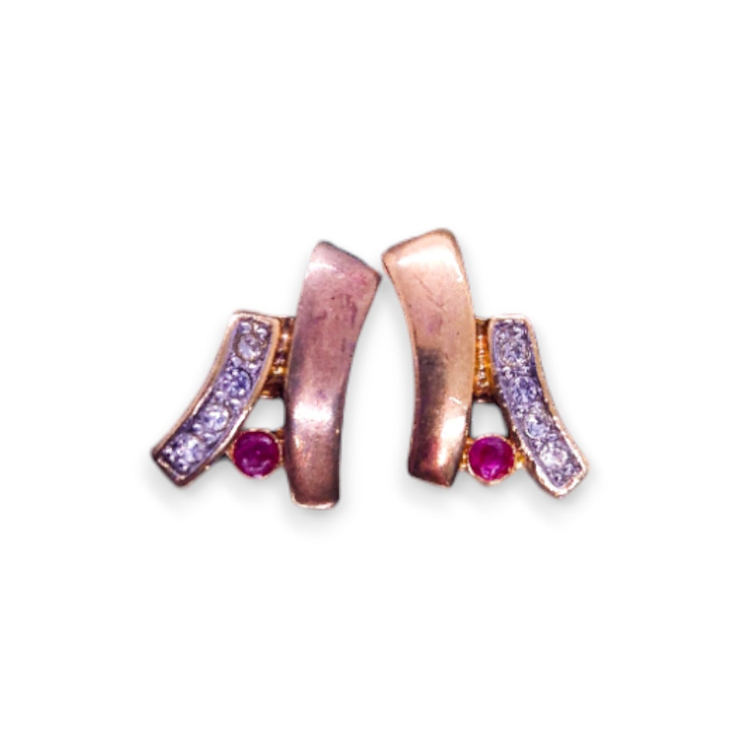 Gold Tone Clear & Pink Cubic Zirconia Classic Earrings