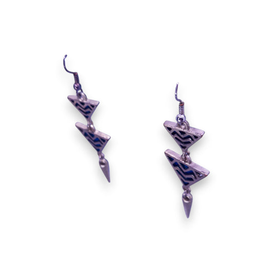 Silver Tone Leather Art Deco Earrings