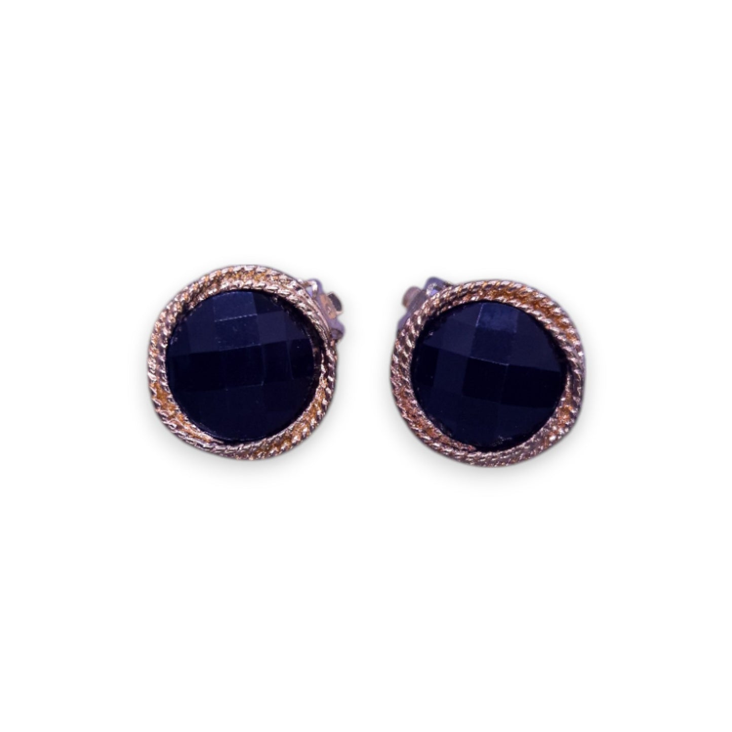 Gold Tone Black Stone Vintage Earrings