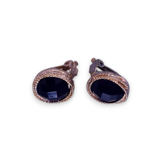 Gold Tone Black Stone Vintage Earrings