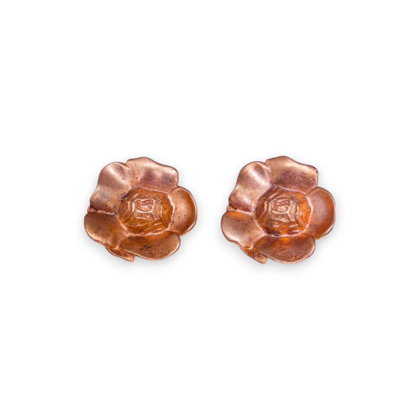 Gold Tone Nature Inspired Kenzo Flower Earrings