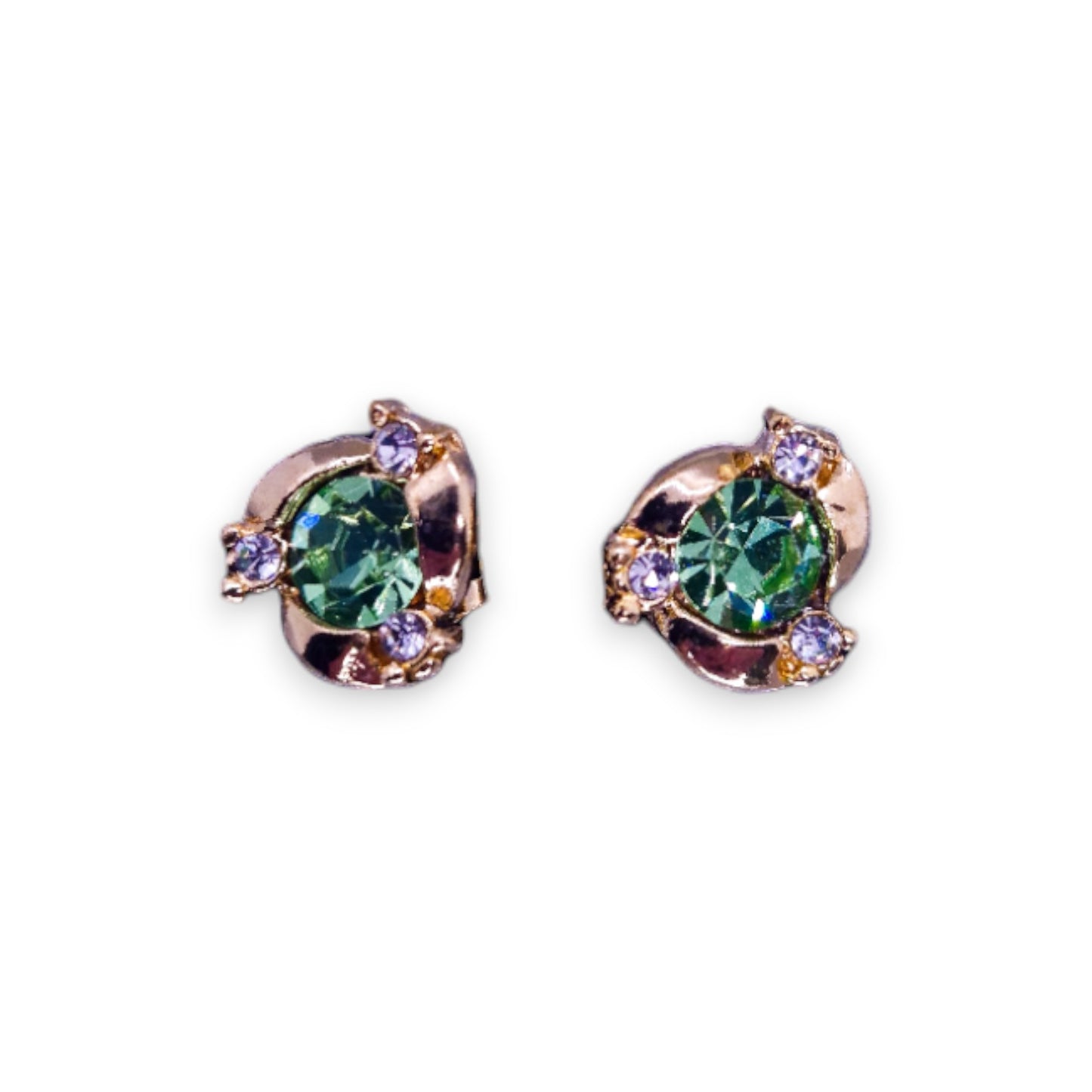 Gold Tone Green & Clear Cubic Zirconia Classic Earrings