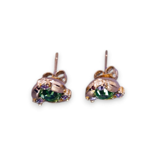 Gold Tone Green & Clear Cubic Zirconia Classic Earrings