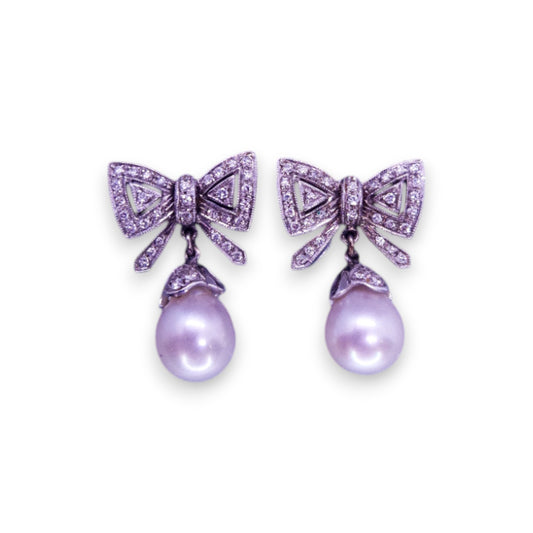 Silver Tone Faux Pearl Cubic Zirconia Romantic Earrings