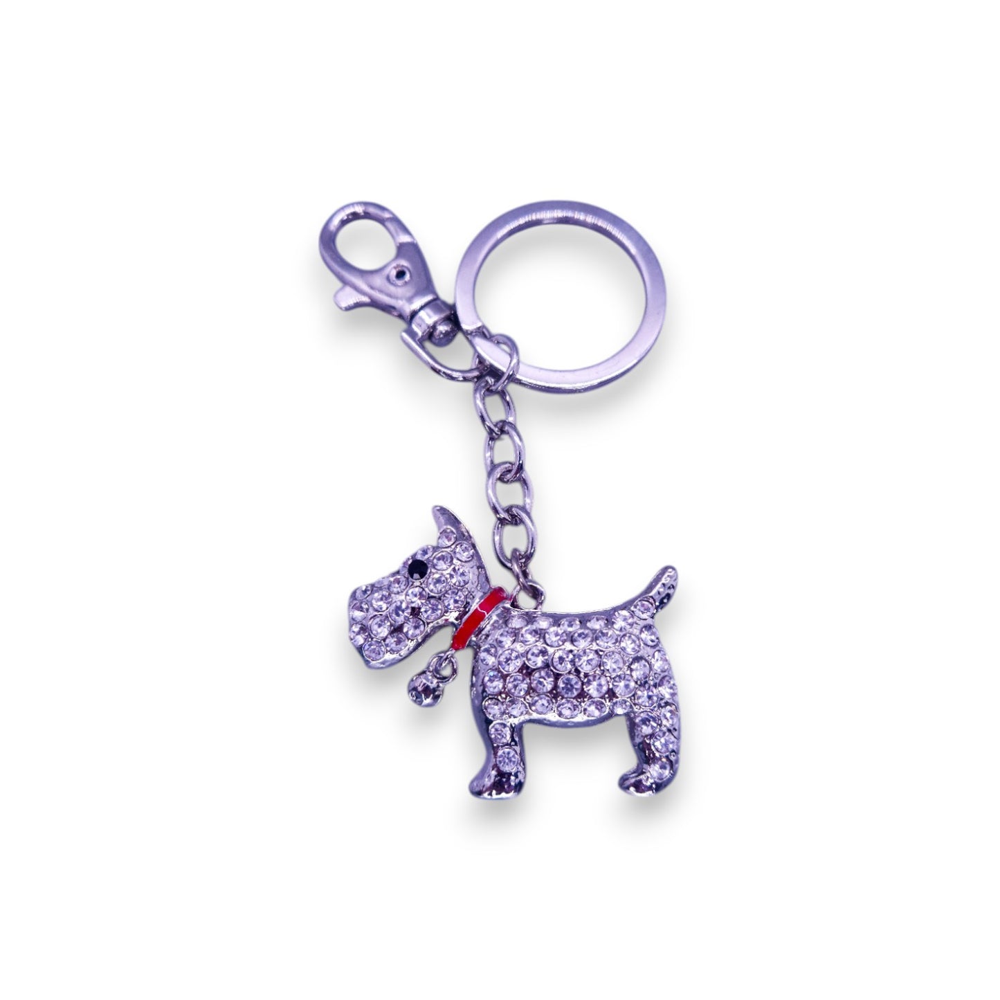 Silver Tone Clear Cubic Zirconia Nature Inspired Dog Keyring