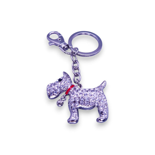 Silver Tone Clear Cubic Zirconia Nature Inspired Dog Keyring