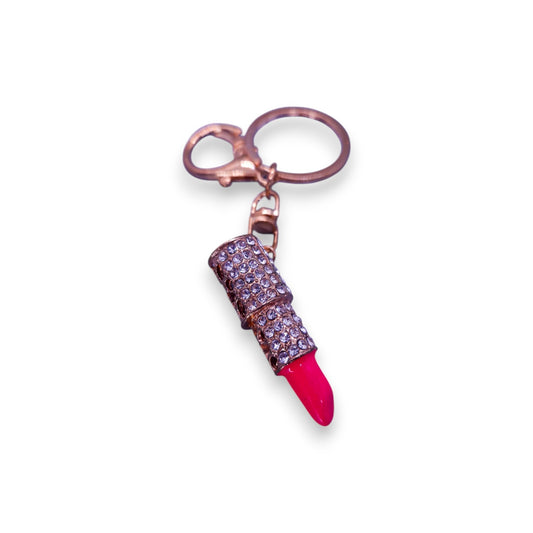 Gold Tone Cubic Zirconia Statement Lipstick Keyring