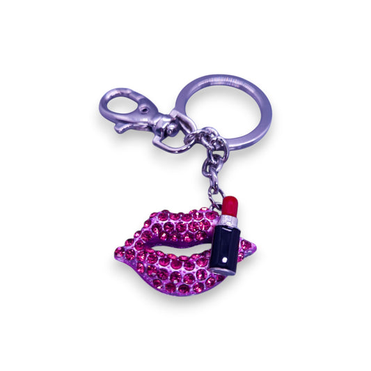 Silver Tone Pink Stones Statement Keyring