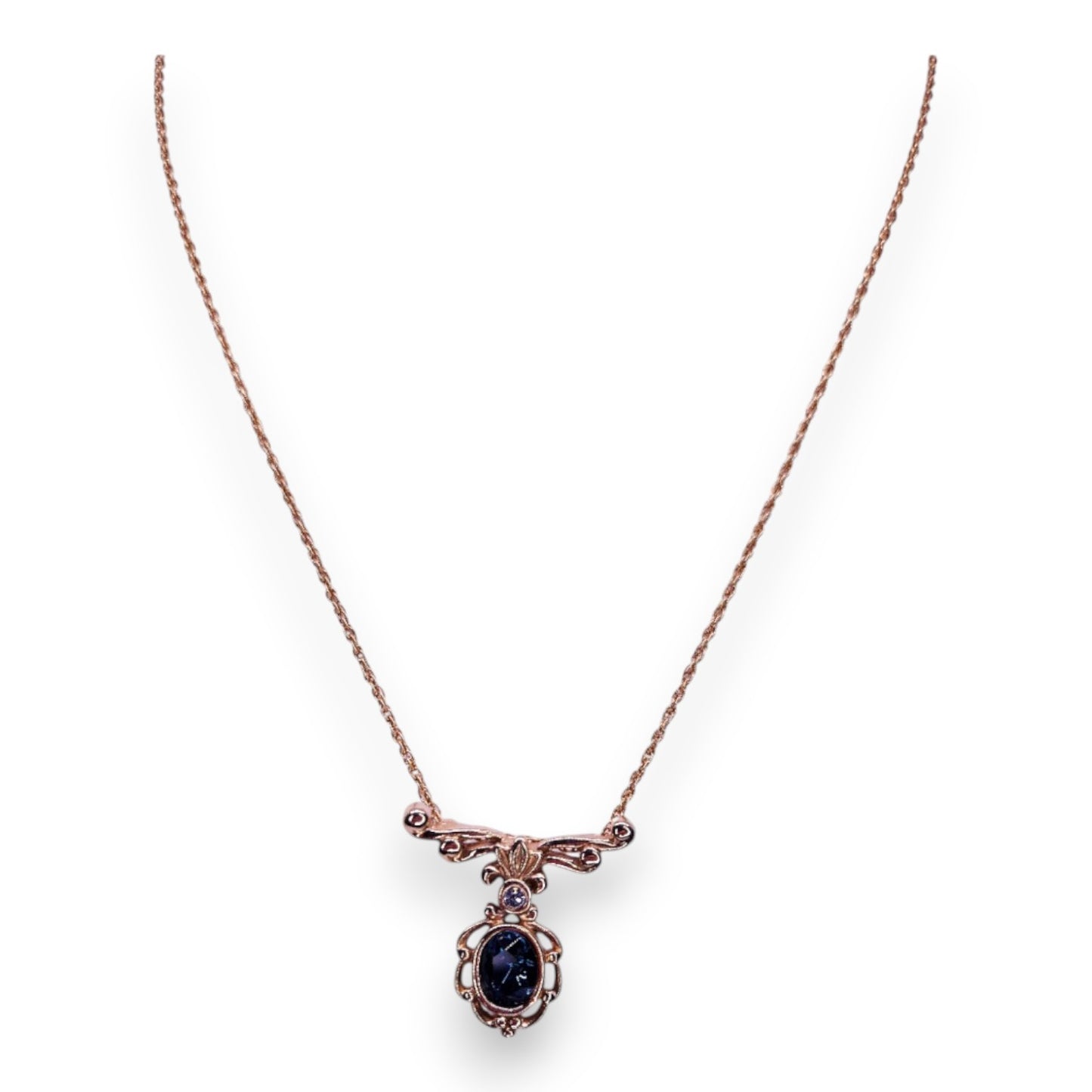 Gold Tone Blue & Clear Stones Vintage Necklace