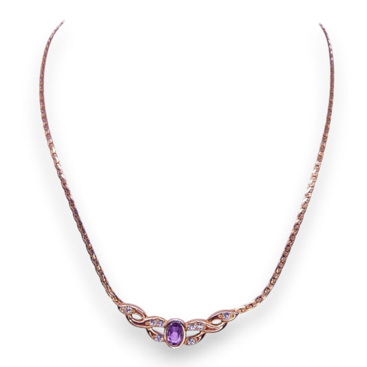 Gold Tone Purple & Clear Cubic Zirconia Classic Necklace
