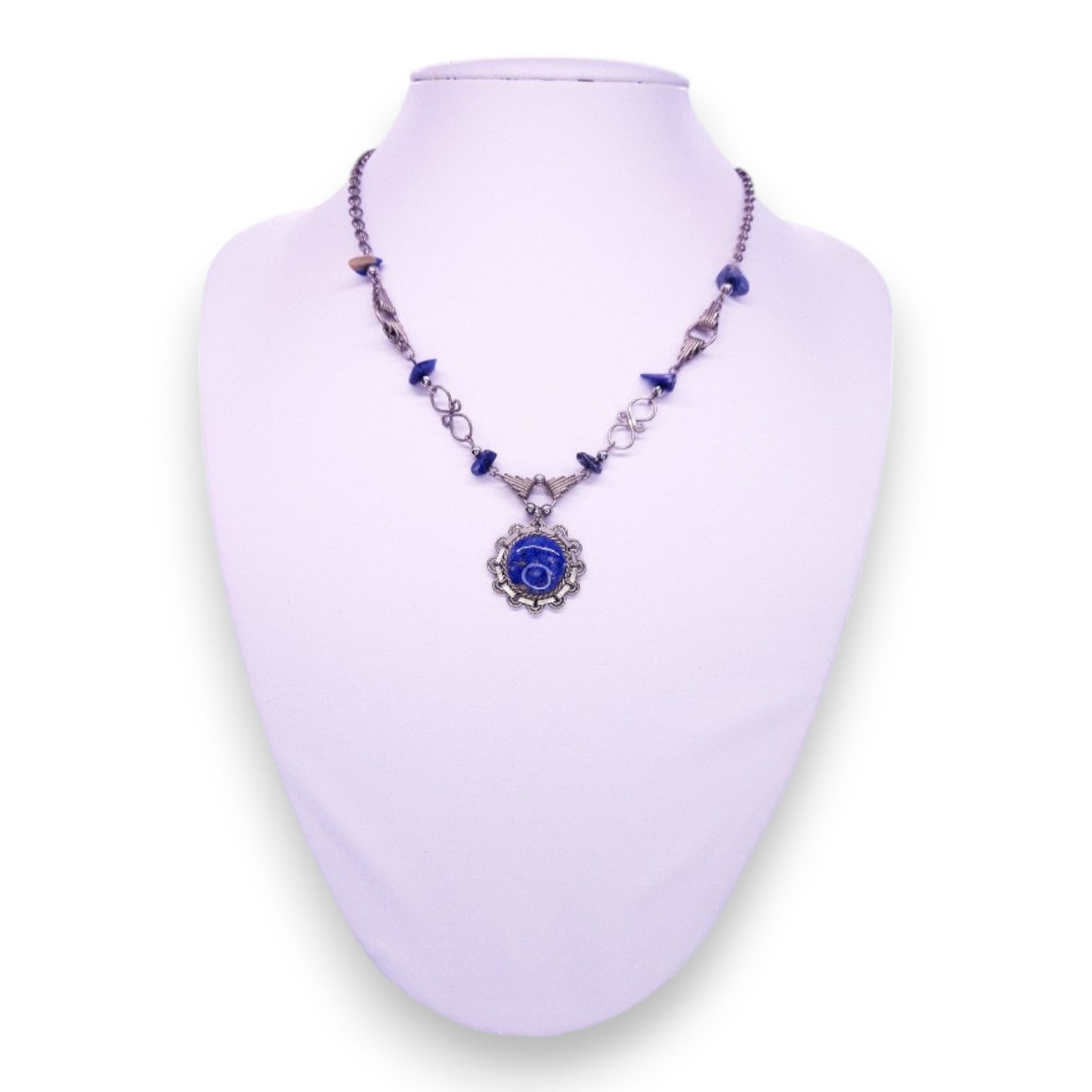 Silver Tone Lapis Lazuli Vintage Necklace