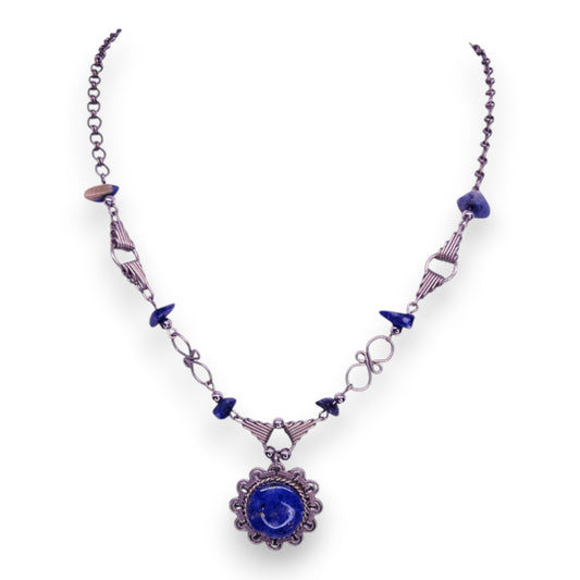 Silver Tone Lapis Lazuli Vintage Necklace