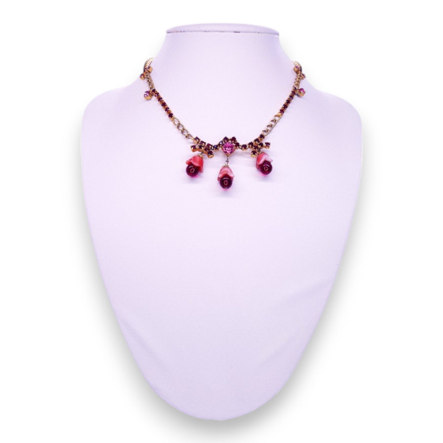 Gold Tone Pink Stones Vintage Necklace
