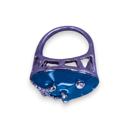 Silver Tone Clear Cubic Zirconia Enamelled Statement Ring