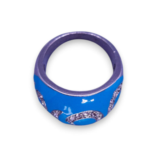 Silver Tone Clear Cubic Zirconia Enamelled Statement Ring